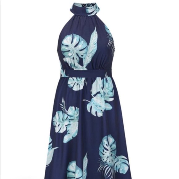 Dresses & Skirts - ! NEW Women's Blue Tropical Bohemian Floral Backless Halter Maxi Dress Size M !